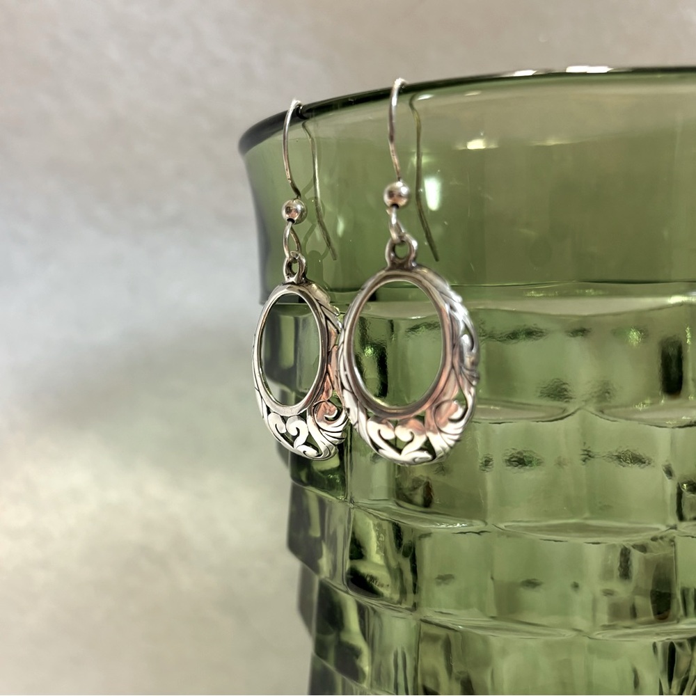 Vintage Sterling Silver Oval Filigree Earrings - Picture 6 of 14